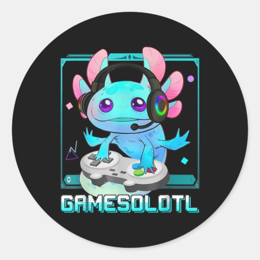Cute Axolotl Lover Gamesalotl Gaming Axolotl Kinde Ronde Sticker (Voorkant)