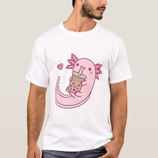 Cute Axolotl Loves Bubble Tea T-shirt (Voorkant)