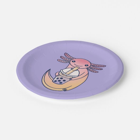 Cute Axolotl met bellenthee Papieren Bordje (Gekanteld)