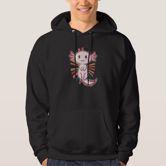 Cute Axolotl met Retro Sunset Rays Hoodie (Voorkant)