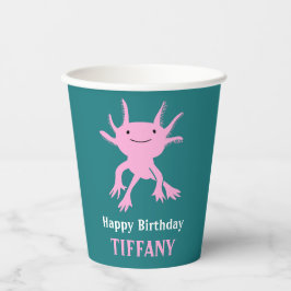Cute Axolotl Pink Salamander Birthday Party Papieren Bekers