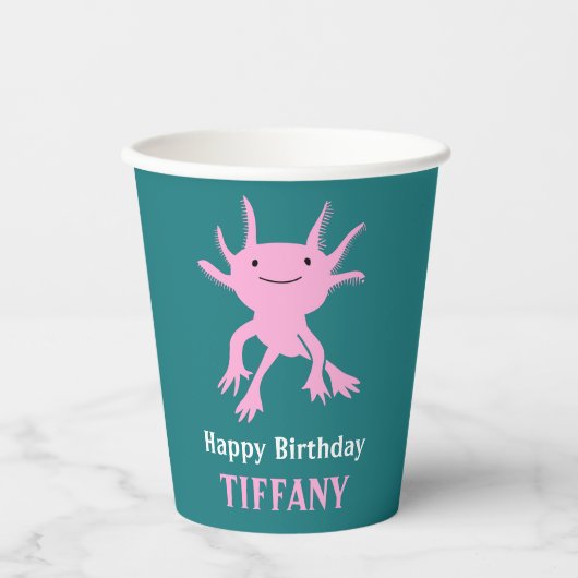 Cute Axolotl Pink Salamander Birthday Party Papieren Bekers (Voorkant)