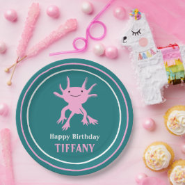 Cute Axolotl Pink Salamander Birthday Party Papieren Bordje