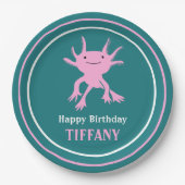 Cute Axolotl Pink Salamander Birthday Party Papieren Bordje (Voorkant)