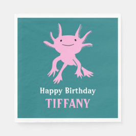 Cute Axolotl Pink Salamander Birthday Party Servet