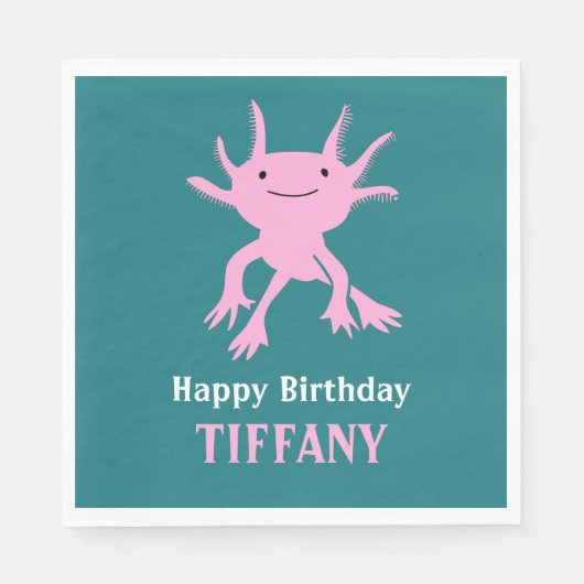 Cute Axolotl Pink Salamander Birthday Party Servet (Voorkant)