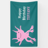 Cute Axolotl Pink Salamander Birthday Party Spandoek (Verticaal)