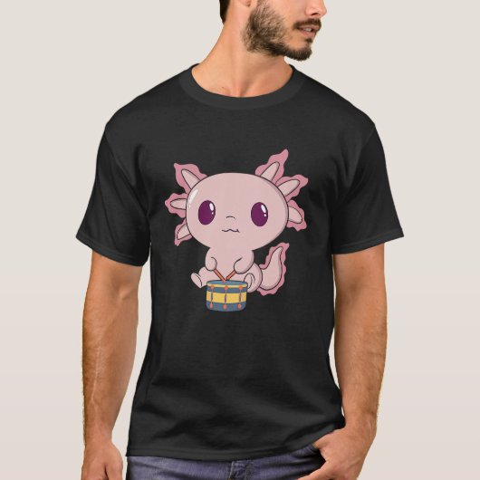 Cute Axolotl Playing Snare Percussion Snare Drumm T-shirt (Voorkant)