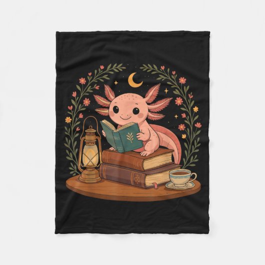 Cute Axolotl Reading Books Cozy Bookworm  Fleece Deken (Voorkant)