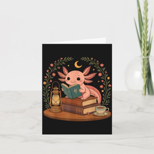 Cute Axolotl Reading Books Cozy Bookworm  Kaart (Voorkant)