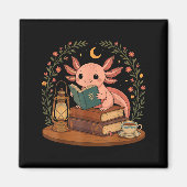 Cute Axolotl Reading Books Cozy Bookworm  Magneet (Voorkant)