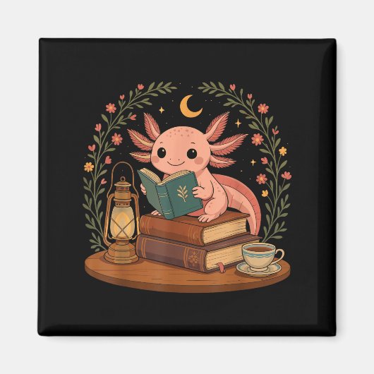 Cute Axolotl Reading Books Cozy Bookworm  Magneet (Voorkant)