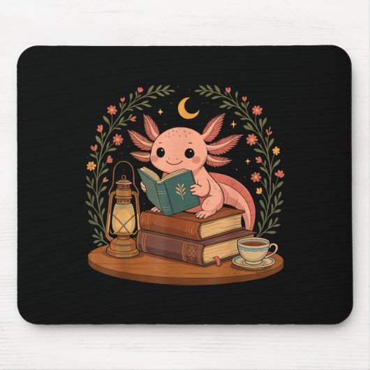 Cute Axolotl Reading Books Cozy Bookworm  Muismat (Voorkant)