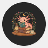 Cute Axolotl Reading Books Cozy Bookworm Ronde Sticker (Voorkant)