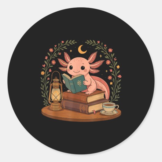 Cute Axolotl Reading Books Cozy Bookworm  Ronde Sticker (Voorkant)