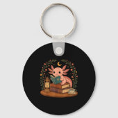 Cute Axolotl Reading Books Cozy Bookworm Sleutelhanger (Voorkant)