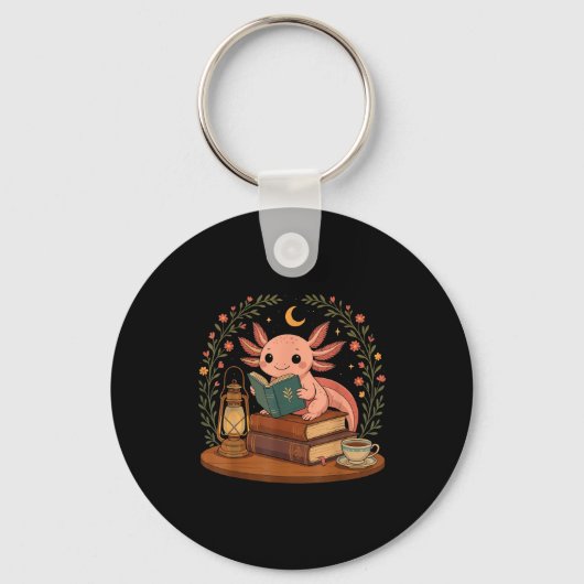 Cute Axolotl Reading Books Cozy Bookworm Sleutelhanger (Voorkant)