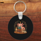 Cute Axolotl Reading Books Cozy Bookworm Sleutelhanger (Voorkant)