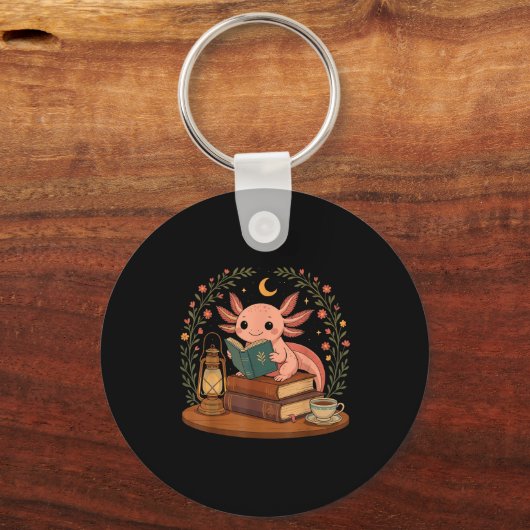 Cute Axolotl Reading Books Cozy Bookworm Sleutelhanger (Voorkant)