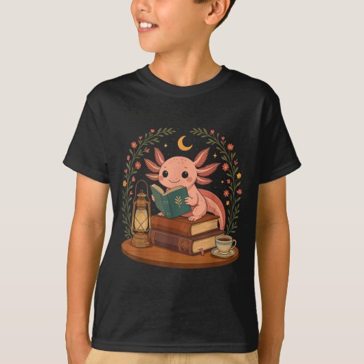 Cute Axolotl Reading Books Cozy Bookworm  T-shirt (Voorkant)