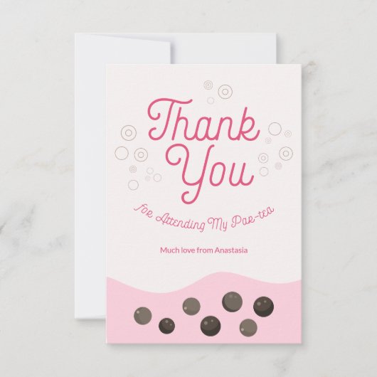 Cute Axolotl Roze Boba Thee Par-tea Kinderen Bedankkaart (Voorkant)