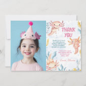 Cute Axolotl Roze Meisje Verjaardagsfoto  Bedankkaart (Voorkant)