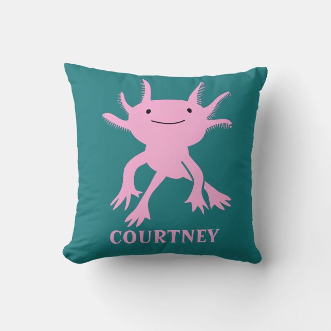 Cute Axolotl roze salamander gepersonaliseerd Kussen (Voorkant)