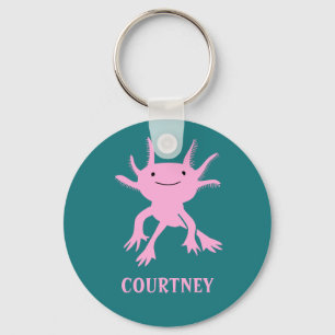 Cute Axolotl roze salamander gepersonaliseerd Sleutelhanger