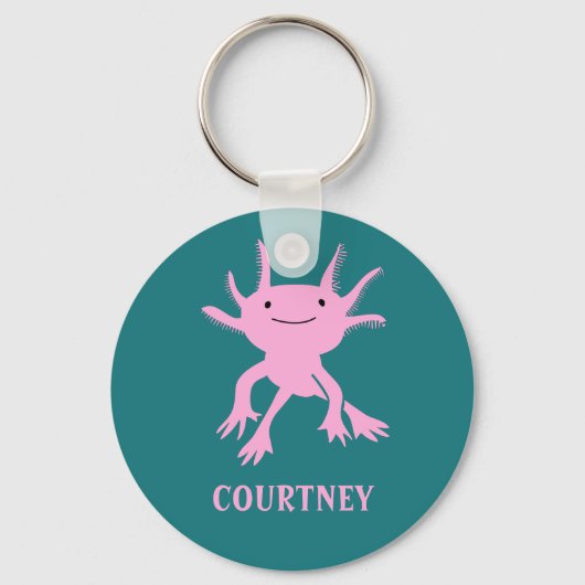 Cute Axolotl roze salamander gepersonaliseerd Sleutelhanger (Voorkant)