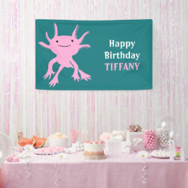 Cute Axolotl Roze Salamander Verjaardagsfeestje Spandoek