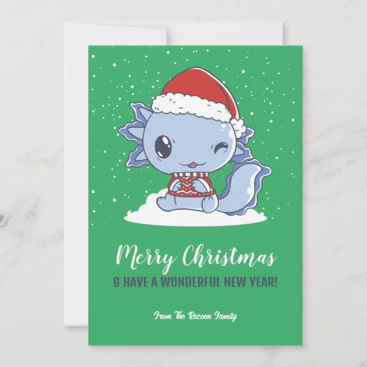 Cute Axolotl Santa Hat Snow Winter Merry Kerstmis Feestdagenkaart (Voorkant)