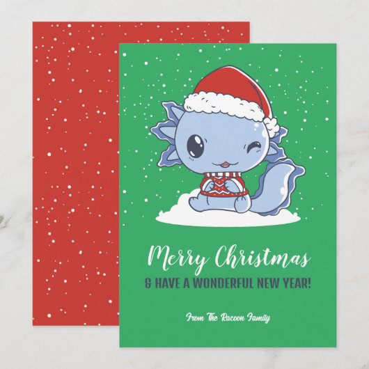 Cute Axolotl Santa Hat Snow Winter Merry Kerstmis Feestdagenkaart (Voorkant / Achterkant)