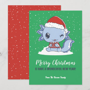 Cute Axolotl Santa Hat Snow Winter Merry Kerstmis Feestdagenkaart