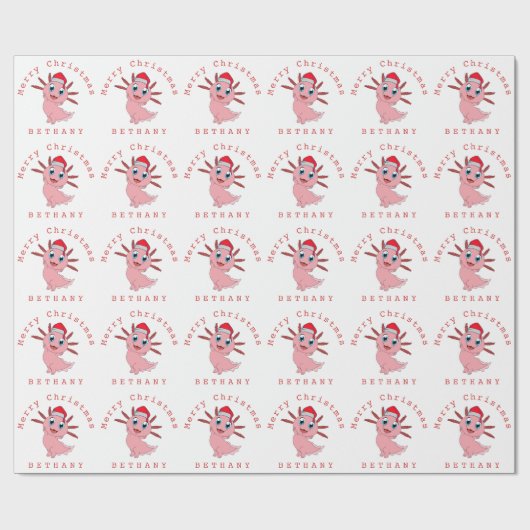 Cute Axolotl Santa Pattern Name Merry Kerstry Cadeaupapier (Vlak)