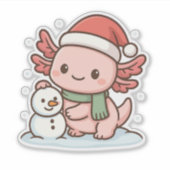 Cute Axolotl Snowman Christmas Sticker (Voorkant)
