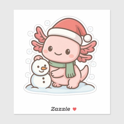 Cute Axolotl Snowman Christmas Sticker (Vel)