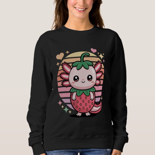 Cute Axolotl Strawberry Kawaii Pastel Retro Sunset Trui (Voorkant)