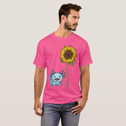Cute Axolotl Sunflower Mexican Walking Fish Blue S T-shirt (Voorkant volledig)