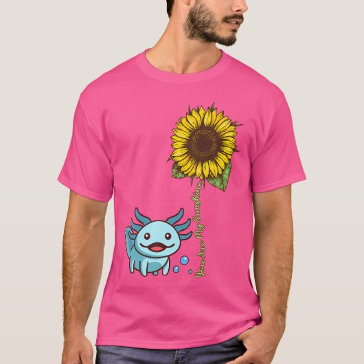 Cute Axolotl Sunflower Mexican Walking Fish Blue S T-shirt (Voorkant)