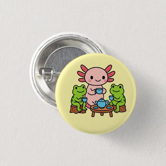 Cute Axolotl Tea Time with Friends Button (Voorkant /achterkant)