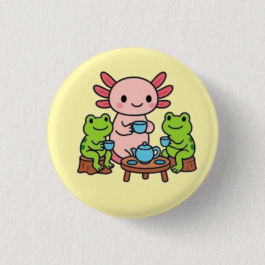 Cute Axolotl Tea Time with Friends Button (Voorkant)