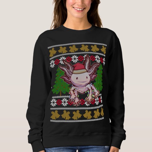 Cute Axolotl Ugly Sweater Kerstlights Santa H (Voorkant)