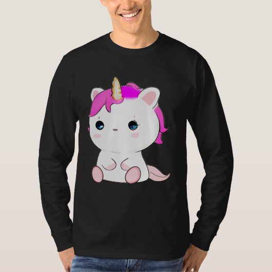 Cute Axolotl Unicorn Cat Illustration T-shirt (Voorkant)
