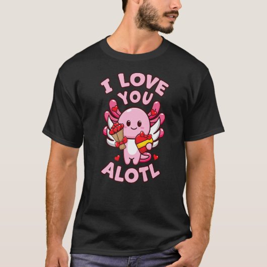 Cute Axolotl Valentijnsdag ik hou van jou Alotl T-shirt (Voorkant)