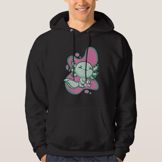 Cute Axolotl With Strawberry Milk And Bubble Tea B Hoodie (Voorkant)