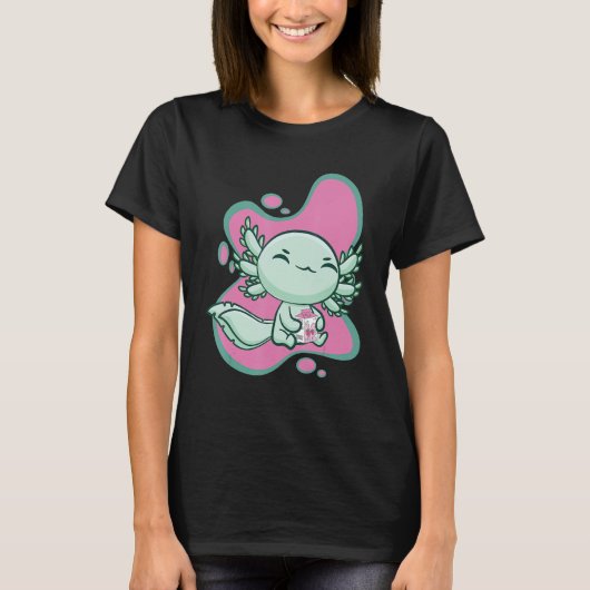 Cute Axolotl With Strawberry Milk And Bubble Tea B T-shirt (Voorkant)