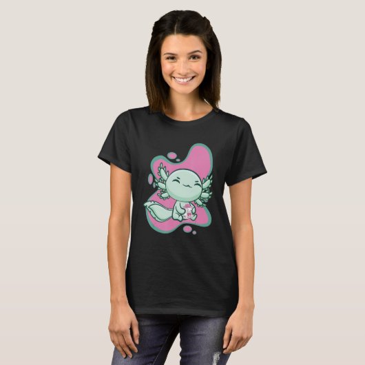Cute Axolotl With Strawberry Milk And Bubble Tea B T-shirt (Voorkant volledig)