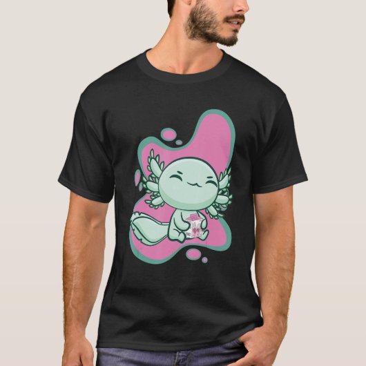 Cute Axolotl With Strawberry Milk And Bubble Tea B T-shirt (Voorkant)
