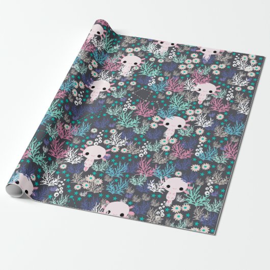 Cute Axolotl Wrapping Paper Cadeaupapier (Uitgerold)