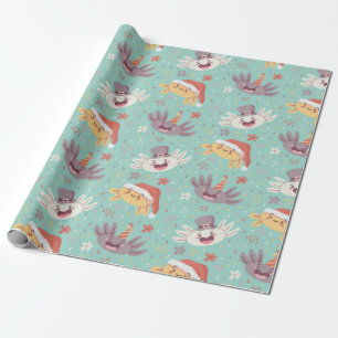 Cute Axolotl Xmas kerstpattern Kawaii Animal Cadeaupapier